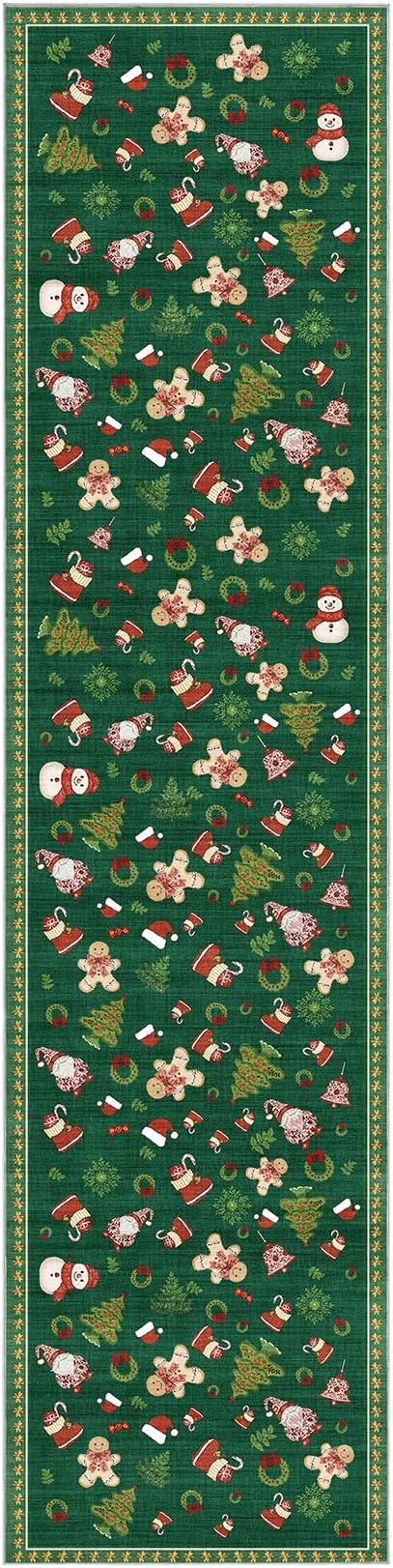 Christmas Runner Rug for Hallway: 2x8 Neutral Modern Festive Area Rug - Washable Low Pile Soft Thin Indoor Carpet for Bedroom Kitchen Laundryt Kids Room Holiday Decor - Red