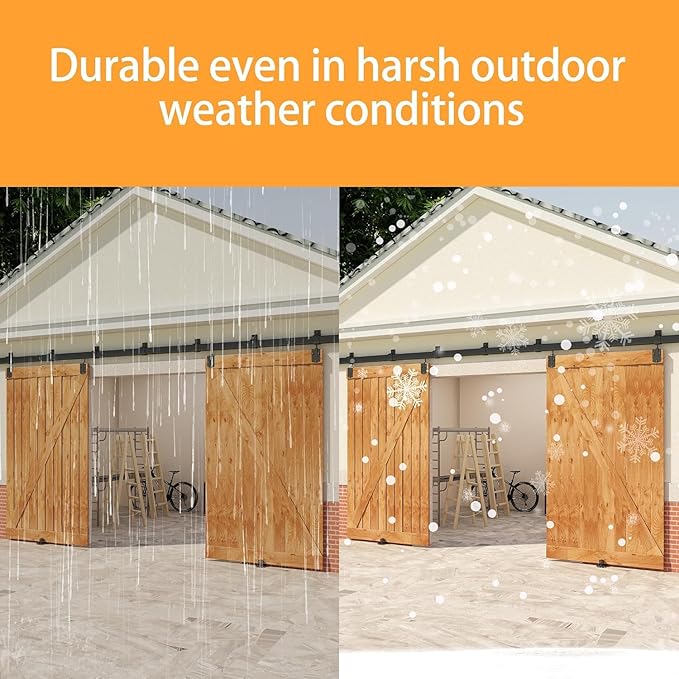 16FT Black Box Rail Exterior Barn Door Hardware Kit for 2 Doors, Sliding Heavy Duty Barn Door Track, Wall Mount Barn Door Hardware with 9 Track Brackets(Doors NOT Include)