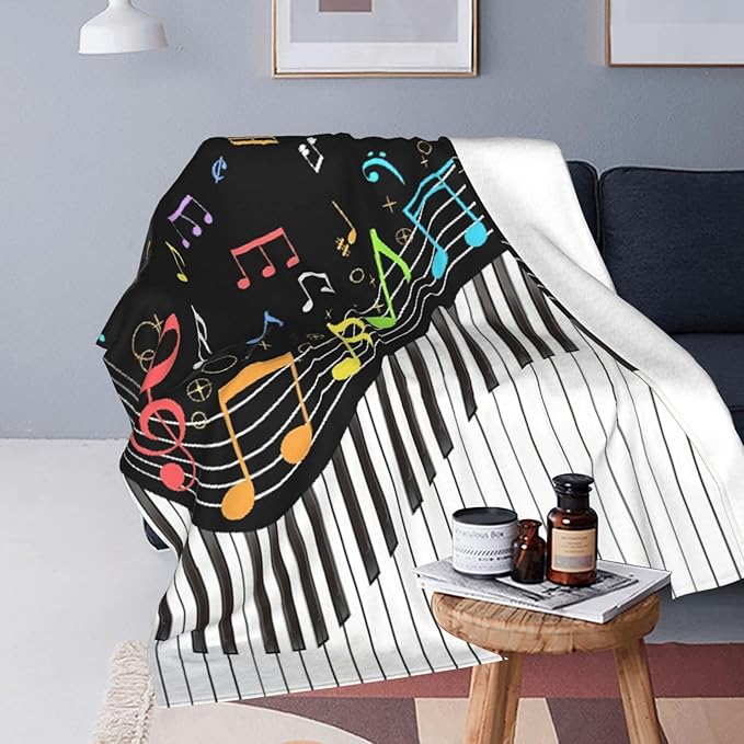 Music Note Blanket Piano Decor Throw Blanket Super Soft Flannel Lightweight Fluffy Plush Cozy Fuzzy Fleece Blanket Gifts for Music Lovers Woman Girls Men Kids Boys Adults Man for Bedding Sofa 60"X80"
