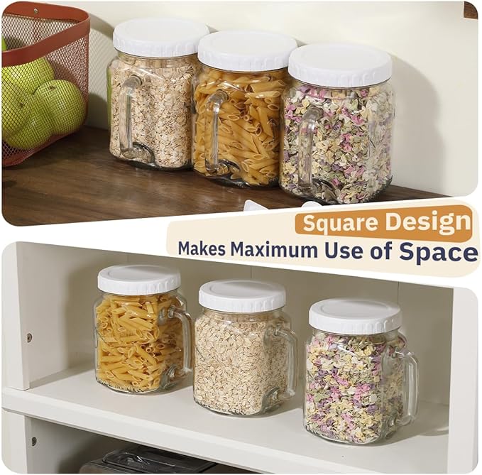 Glass 74 Ounce Mason Jars Wide Mouth Mason Jar Large Square Food Container with Lid for Overnight Oats and Food Storage (1 Pack)