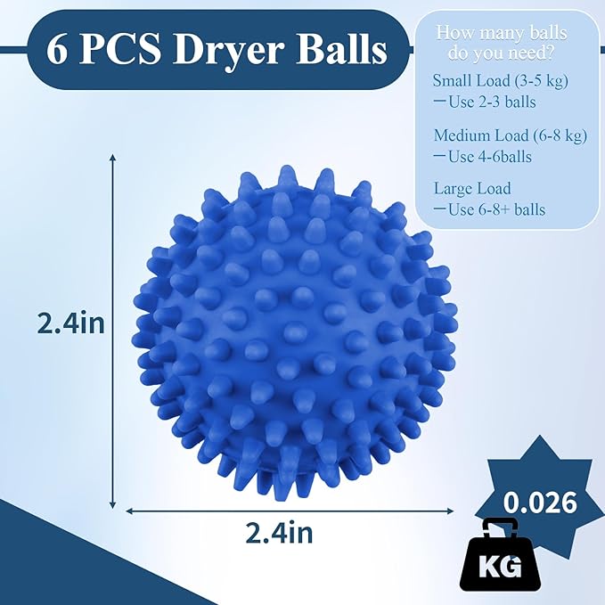 6 Pack Laundry Balls for Dryer, Dryer Balls Laundry Reusable, Dryer Ball Plastic Pellet Packs for Fabric Soften, Reduce Wrinkle and Less Static Cling- Dark Blue