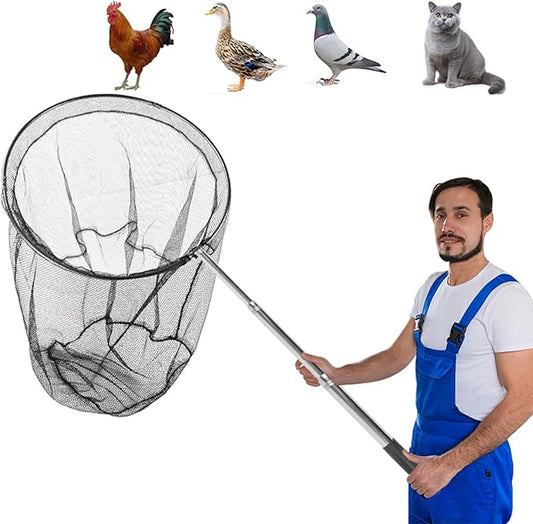 Animal Catcher Net, Chicken Catching Net for Poultry Supplies, Extendable 72" Made of Stainless Steel Fishing net Catcher for Catching Small Duck, Geese, Bird, Bat, Chickens, cat, Poultry
