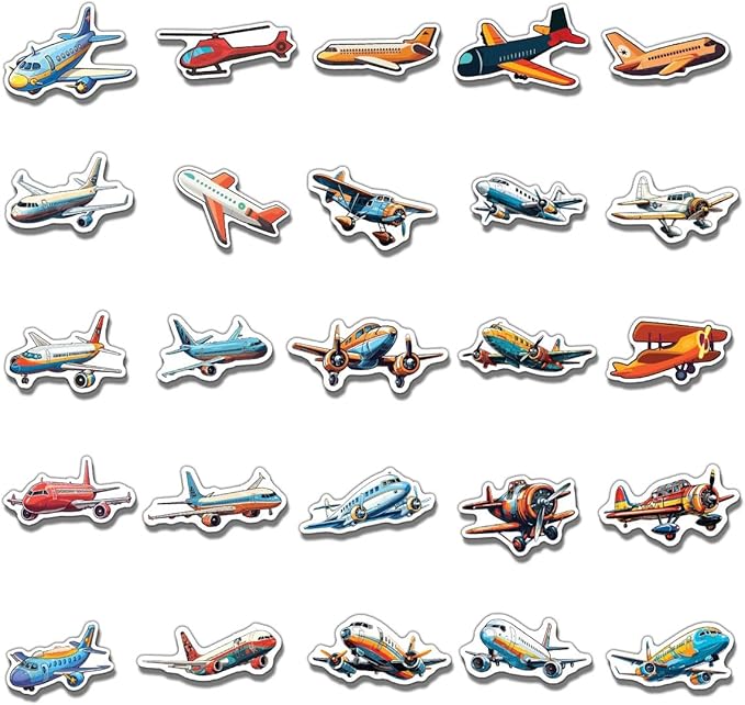 Pack 50 Pcs Airplane Stickers for Water Bottles Waterproof Laptop Luggage Computer Scrapbooking Cups Teens Adults Girls Boys Students Aesthetic Sticker Packs Small Vinyl Decals