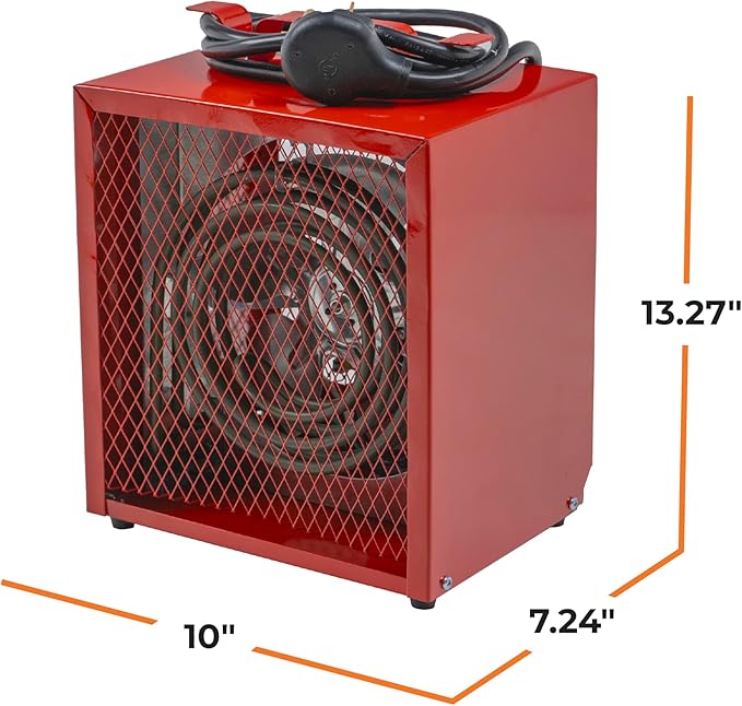 Comfort Zone CZ290 NEMA 6-30P 4,800-Watt Fan-Forced Industrial Heater, Integrated Thermostat Control, Heavy Gauge Steel, Carry Handle with Rubber Feet and Overheat Protection, Red
