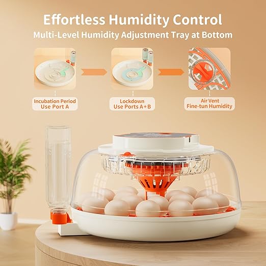 18 Egg Incubator, Automatic and Adjustable Egg Turning, Egg Candler, Temperature and Humidity Control, Hatch Day, 2 Size Egg Tray, Automatic Water Refill, Hatching Chicken Quail Duck Turkey Goose Bird