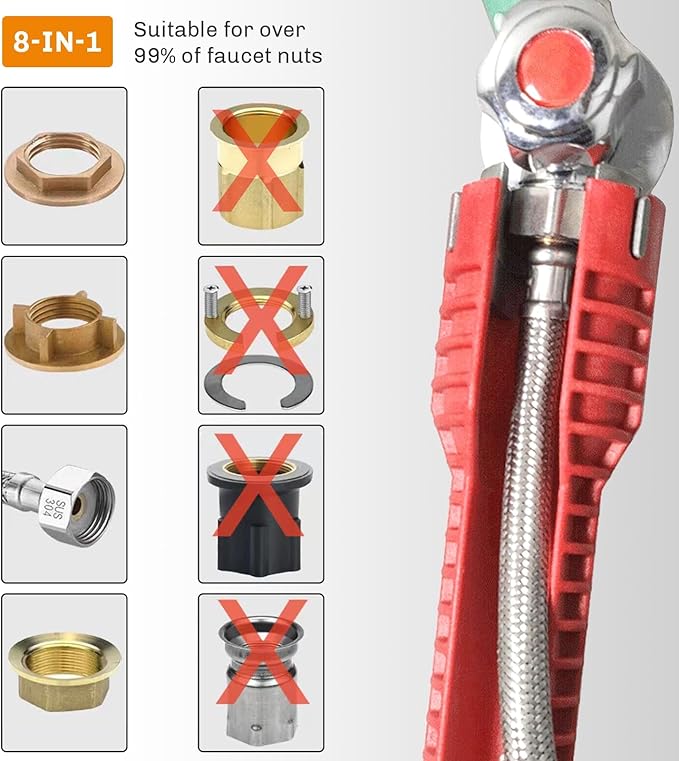 Tap Spanner Tool, 14-in-1 Multi-Functional Faucet Wrench, Comfortable Grip, Anti-Slip, for Sink, Bathroom & Kitchen Plumbing, Faucet Installation, Plumbing Repair Kita