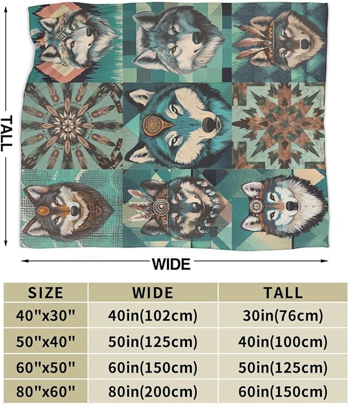 Wolf Cozy Soft Teal Flannel Plush Throw Blanket - Warm Fluffy Wolf Fleece Bedding Stuff Decor - Gifts for Lover Girls Boys Kids Adults Women Bed Travel - 50"x60"