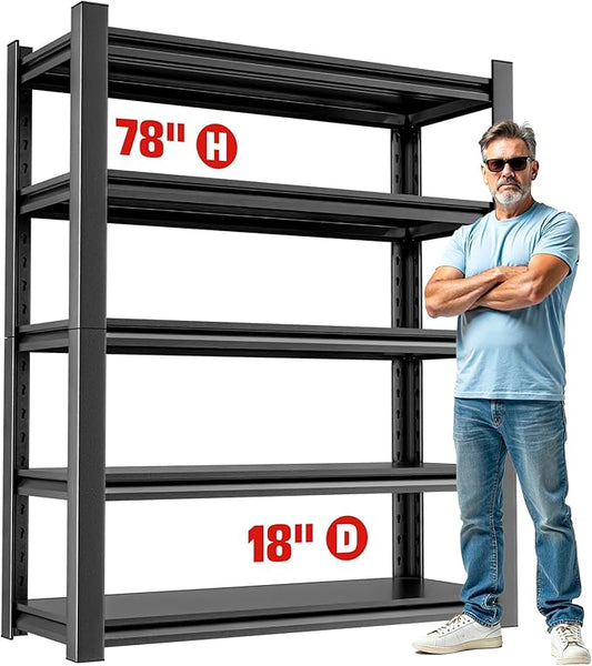 5-Tier Heavy Duty Steel Garage Shelving Unit, Adjustable Metal Utility Shelves, Industrial Storage Rack for Garage, Warehouse, and Storage Solutions 16" D x40 W x78 H（5 pcs）