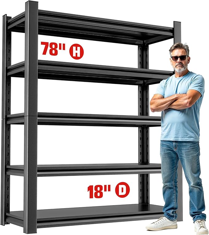 Garage Storage Shelf – Heavy Duty 5 Shelf Metal Shelving Rack for Garage, Workshop, and Utility Space, Large Capacity Shelf Organizer for Tools and Equipment 16" D x40 W x78 H（3 pcs）