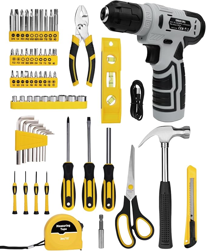 139-Piece Tool Set - Tool Kit with 8V Cordless Drill Driver in ToolBox Storage Case, General Household Drill Set for Home Repairs, Handyman, DIY Projects