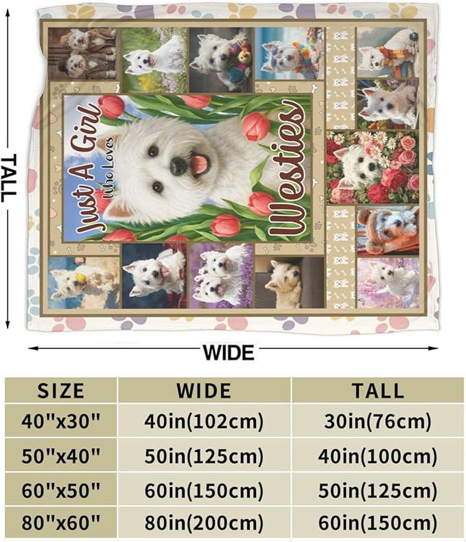 West Highland White Terrier Fleece Blanket Cute Westies Dog Throw Blankets for Girls Boys Super Soft Warm Flannel Animal Throws Gifts for Men Women Cozy Fuzzy Plush Stuffed Couch Bed Decor 50"X40"