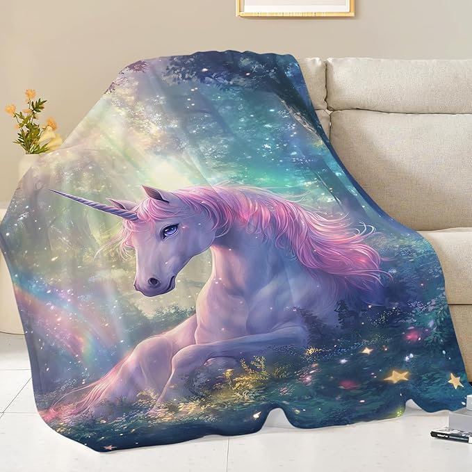 Unicorn Blanket Gifts for Girls Women Unicorn Forest Throw Blankets Cozy Plush Fleece Flannel Fuzzy for Kids Bed Decor 80"X60"
