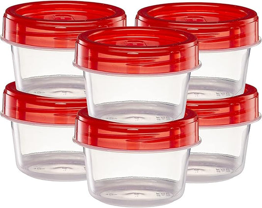 (4 Ounce 10 Pack) Twist cap Containers Clear Bottom With Red Top Screw on Lids Twist Top Food Storage Freezer Reusable Containers