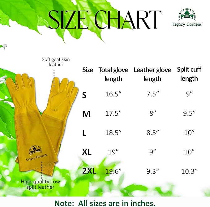 Leather Gardening Gloves for Women & Men, Long Garden Gloves, Cowhide Gauntlet Rose Pruning Thorn Resistant, Forearm Protection, 2XL, Yellow