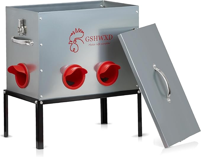 Automatic Chicken Feeder - 40 lb Capacity 6 Port Large Metal Chicken Feeders - No Waste Poultry Feeder with Locking Lid and Legs for Inside Chicken Coops