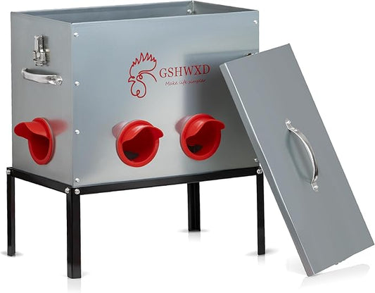 Automatic Chicken Feeder - 40 lb Capacity 6 Port Large Metal Chicken Feeders - No Waste Poultry Feeder with Locking Lid and Legs for Inside Chicken Coops