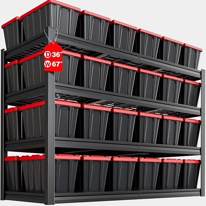 68" W Garage Shelving Unit, 68" W x 36" D x 68" H, 36" Deep Heavy Duty Garage Storage Shelves, 4 Tier Storage Rack Shelf, Industrial Adjustable Shelves for Basement Warehouse