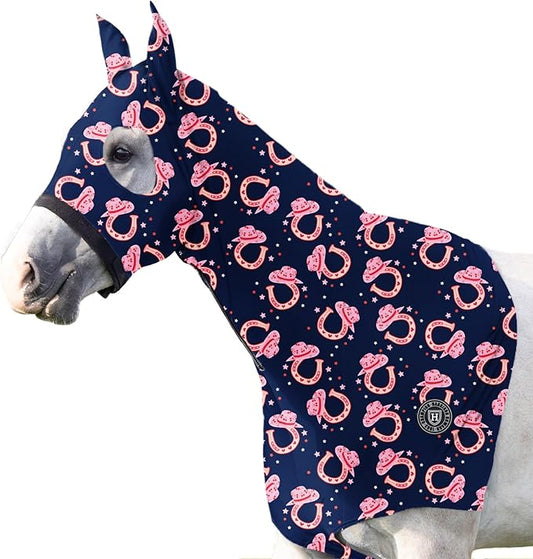 Harrison Howard Soft Horse Hood All-Covered Comfortable Sleezy for Horses with Zipper Horseshoe M