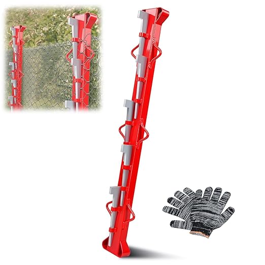 4 FT Woven Wire Fence Stretcher Bar with 5 Wedges, Heavy Duty Steel Chain Link Fabric Fence Stretcher, Woven Wire Stretcher with Gloves, for Fixing Fences on Farms, Garden Barriers
