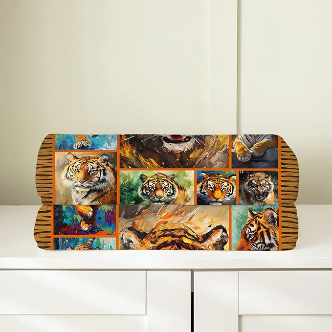 Tiger Blanket,Colorful Tiger Throw Blanket, Wildlife Gifts Blankets Stuff Fleece Flannel Plush for Men Boys Women Girls Lovers Adults Soft Bedding Gift for Sofa Bed Office Home Decor 80"x60"