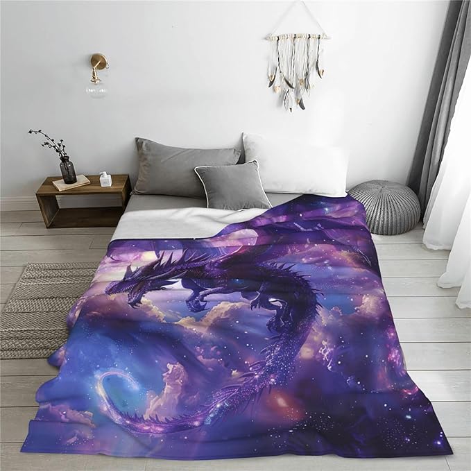 Space Dragon Blue Cool Decor Throw Blanket - Cozy Plush Flannel Fleece Warm Soft Lightweight Fuzzy Blanket for Dragon Lovers - Gifts for Boys, Girls, Teens, Women - Bed, Sofa, Couch - 60"X80"