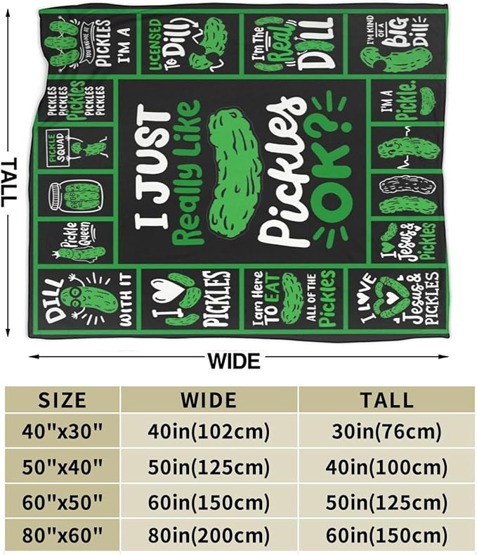 Pickle Blanket Super Soft Warm Pickle Fleece Throw Blanket I Just Really Like Pickle Women Girls Cozy Fluffy Lightweight Flannel Gifts Blankets for Men Adults 80"X60"