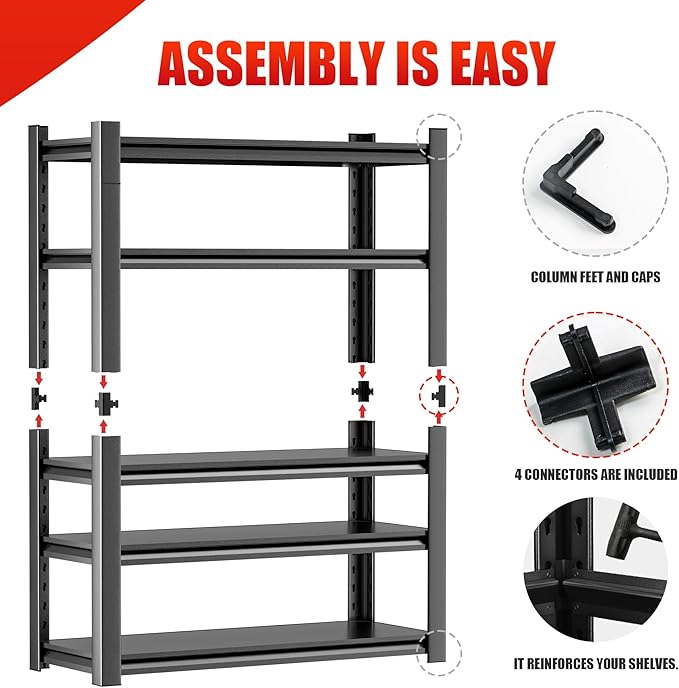 5-Tier Heavy Duty Steel Garage Shelving Unit, Adjustable Metal Utility Shelves, Industrial Storage Rack for Garage, Warehouse, and Storage Solutions 24" D x48 W x87 H