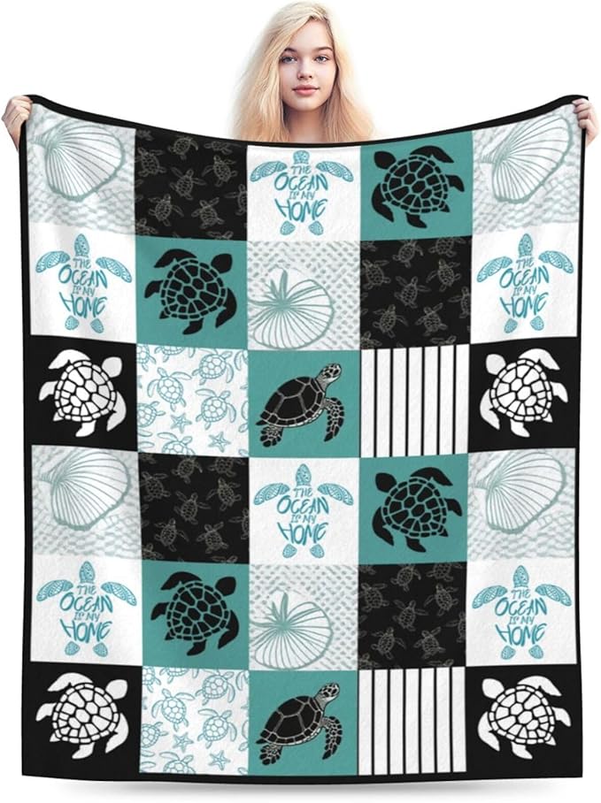 Sea Turtle Blanket Super Soft Warm Turtle Fleece Throw Blanket Cozy Fluffy Sea Turtle Lightweight Flannel Gifts Blankets for Kids Adults 80"X60"