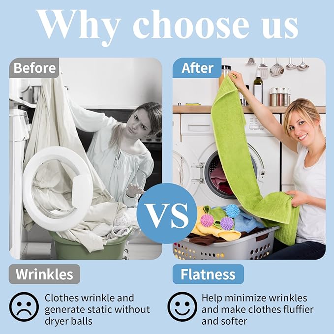 6 Pack Laundry Balls for Dryer, Dryer Balls Laundry Reusable, Dryer Ball Plastic Pellet Packs for Fabric Soften, Reduce Wrinkle and Less Static Cling