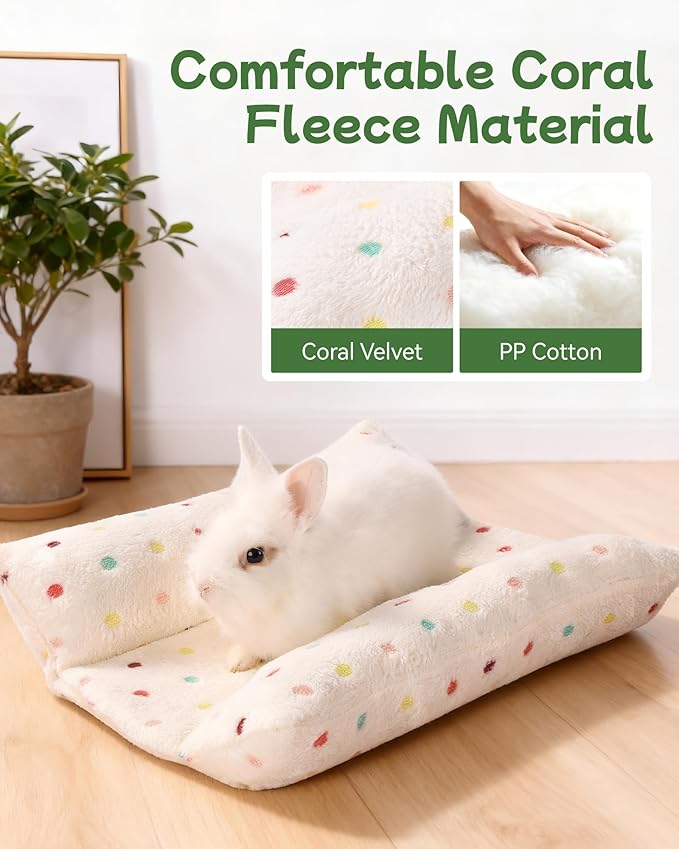 24x16 in Rabbit Bed Large Size - Warm & Comfortable Plush Rabbit Mat Pad with Star Pattern, Double-Sided Flannel Pet Pad Cozy Fleece Bedding for Bunnies, Guinea Pigs, Small Animals, White