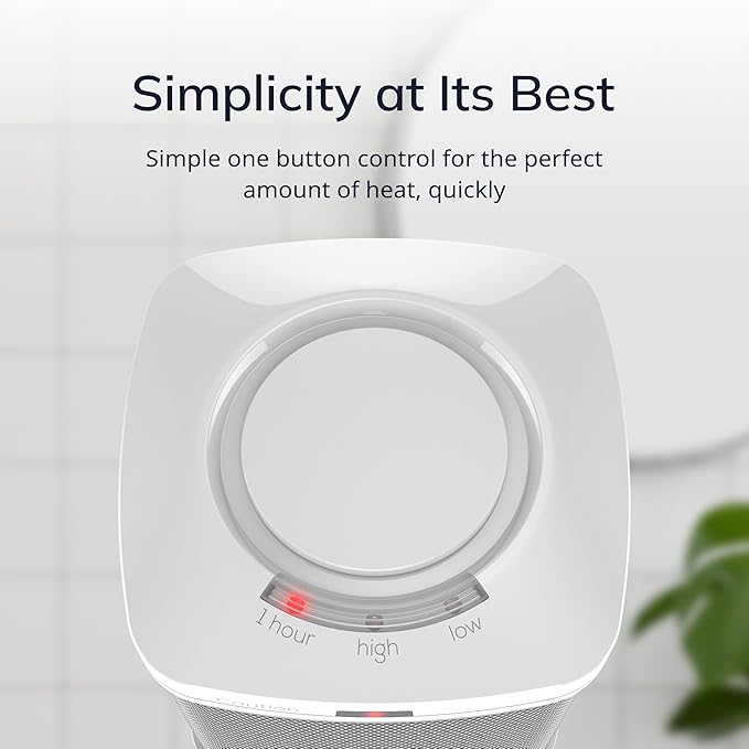Lasko Portable Electric Ceramic Space Heater with ALCI Plug for Bathroom Use, 2 Heat Settings and Simple Heat Button, 8 Inches, White, 1500W, CD08200