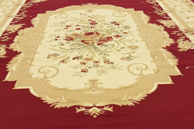 Unique Loom Versailles Collection Traditional Classic Floral Motif Area Rug (10' 6 x 16' 5 Rectangular, Burgundy/ Ivory)