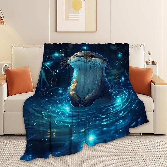 Otter Blanket, Sea Otter Throw Blanket, Teal Gifts Blankets Stuff Fleece Flannel Plush for Girls Women Men Boys Lovers Adults Soft Bedding Gift for Sofa Bed Office Home Decor 40"X50"