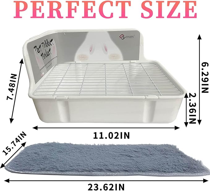 Rabbit Litter Box for Cage Corner Bunny Toilet Small Animal Potty Training with Dustpan Broom Chew Toys for Chinchilla Ferret Hedgehog Gerbil (10 Pcs)