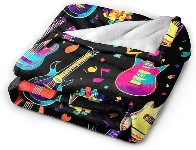 Guitar Blanket Gifts for Girls Boys Soft Warm Plush Colorful Musical Guitar Throw Blanket Flannel Fleece Fuzzy Electric Music Blankets for Lovers Kids Bed Couch Living Room Decor 50"X40"