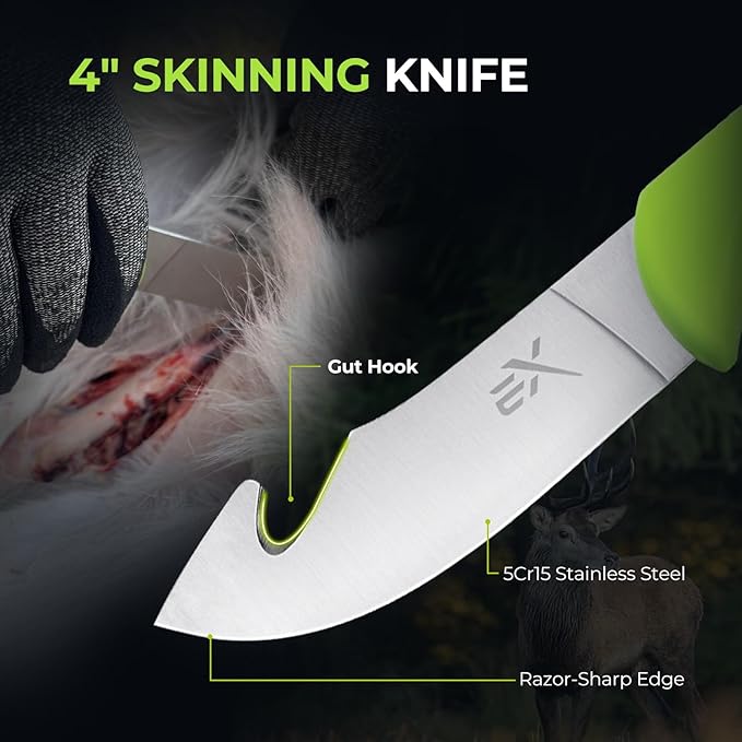 Extremus by KastKing Hunting Knife Set, 4/8-Piece Field Dressing Kit with Gut Hook Skinning Knife, Caping Knife & Bone Saw for Deer, Elk & Big Game, Hunting Gear and Accessories, Gifts for Men