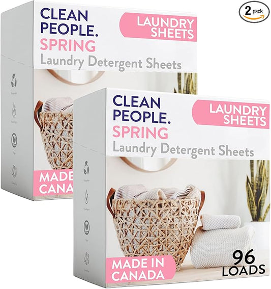 The Clean People Laundry Detergent Sheets - Laundry Soap - Ultra Concentrated, Recyclable Packaging, Stain Fighting - Spring Scent, 192 Pack