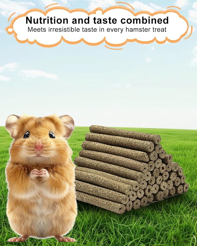 40PCS Timothy Hay Chew Sticks for Small Animals – Natural Molar Treats for Hamsters, Rabbits, Guinea Pigs, Chinchillas, Rats – Teeth Grinding Snacks & Enrichment Toys