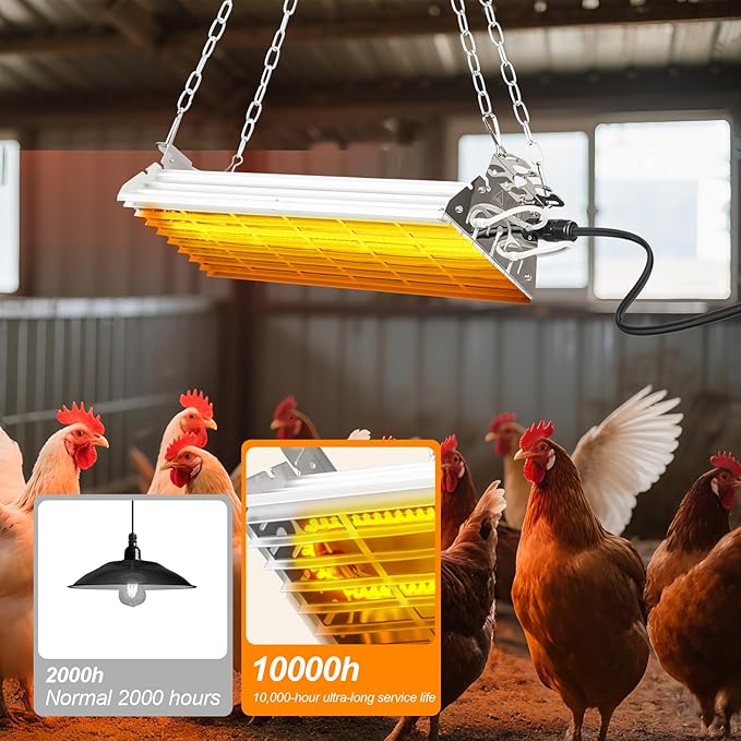 Large Heat Lamp for Chicken Coop, 600 Watts Carbon Fiber Chicken coop Heater, Adjust 2 Mode Temp&Hanging Height, Waterproof,Indoor & Outdoor Heater,For Cow,Sheep,Livestock,size:16.3x5.31x3inch