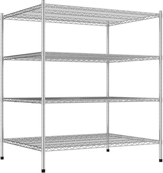 Commercial NSF Listed Chrome Stationary Wire Shelving Kit 36" x 48" x 54", with 4 Shelves Perfect for Warehouse, Walk-in Refrigerator, Freezer, Grocery Store, Restaurant, Dishroom