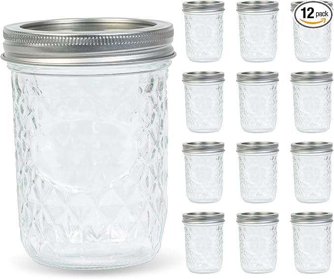 12 Pack 16 oz Wide Mouth Mason Jars with Silver Metal Lids, Canning Jars for Overnight Oats, Food Storage, Dry Food, Snacks, Candies