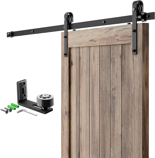 CCJH 6FT Single Sliding Barn Door Hardware Kit Black Basic Roller Carbon Steel Hanger Flat Track System for Closet Kitchen 1 Door 36 inch Wide