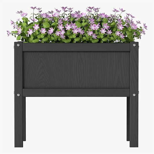 Raised Garden Bed with Drainage Hole Waterproof HDPE Elevated Planter Box with Legs Stable and Durable to Plant Herb Vegetable Flower,Patio,Balcony Outdoors/Indoors Black