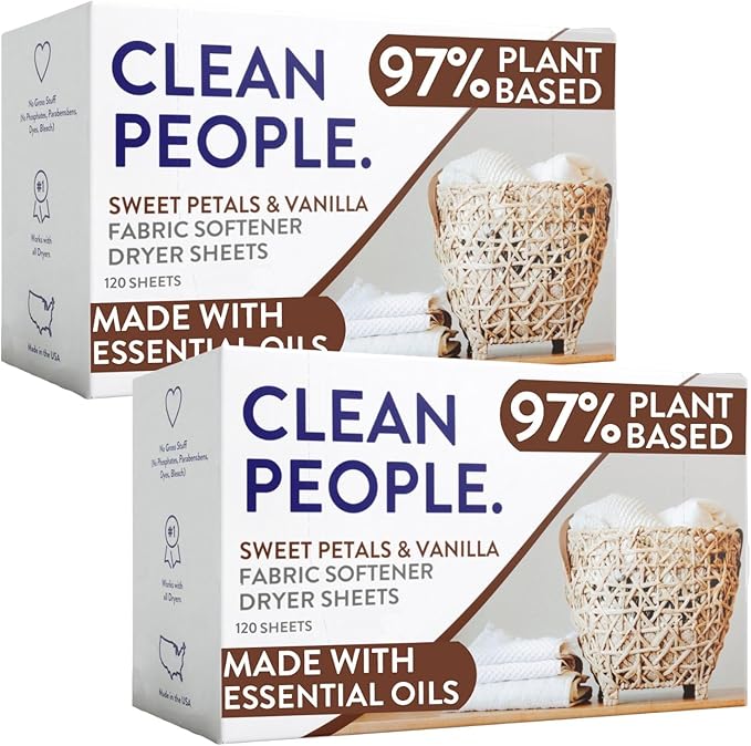 The Clean People Fabric Softener Sheets - Dryer Sheets - Softens & Removes Static Cling - Vegan Laundry Softener, Essential Oils - Sweet Petals & Vanilla 240 Pack