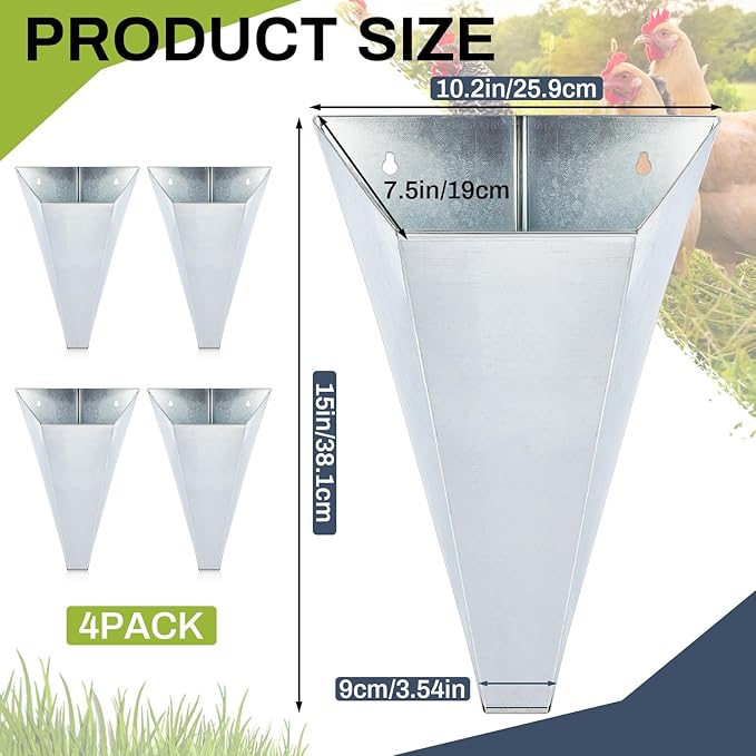 Mumufy 4 Pcs Medium Chicken Cone, Galvanized Steel Poultry Restraining Cones, up to 10 Pounds, Flat Back Funnel Cone Chicken Killing Cones for Butchering Birds Turkeys, Easy to Clean (Sliver)