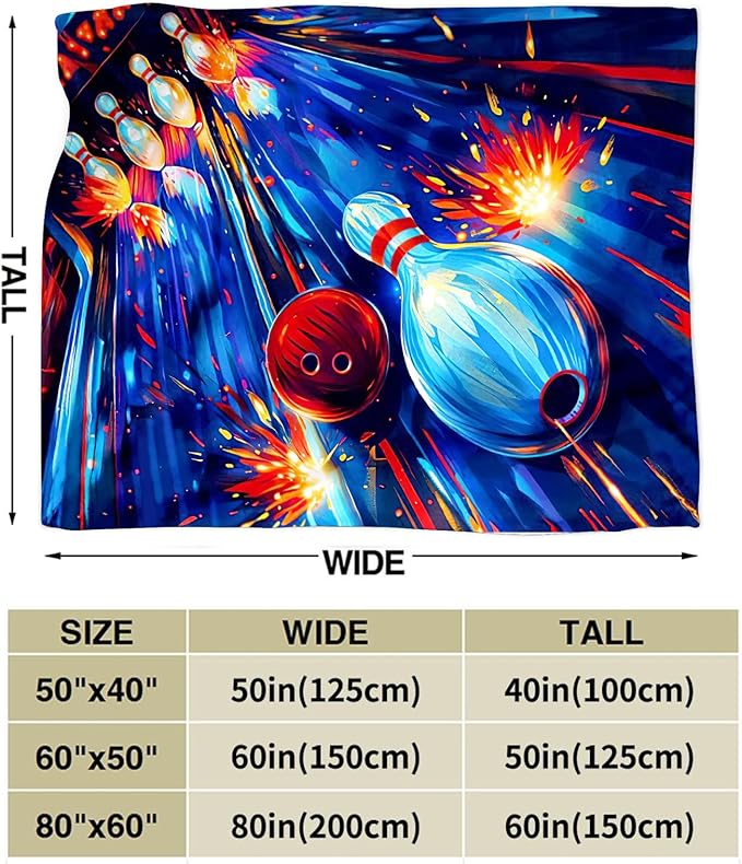 Bowling Blanket Gifts for Girls Boys Lovers Soft Warm Plush Bowling Ball Sport Throw Blanket Flannel Fleece Fuzzy Stuff Blanket for Bed Couch Living Room Decor 50"X40"