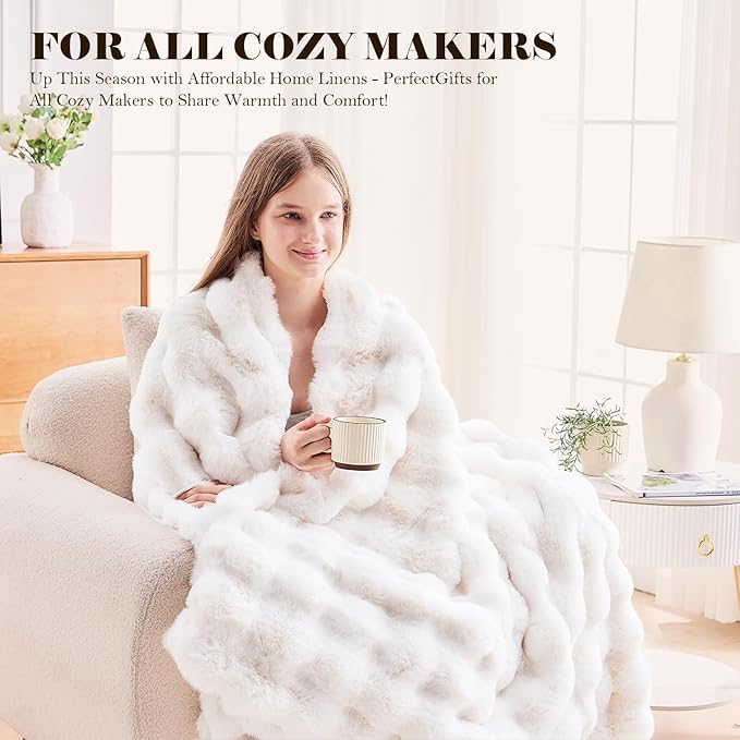 Faux Fur Twin Blanket for Couch, 1000 GSM Cozy Fuzzy Fluffy Soft Plush Thick Bubble Sherpa Blanket for Sofa Bedroom Living Room, Mothers Day Birthday Gifts for Women Home Decor
