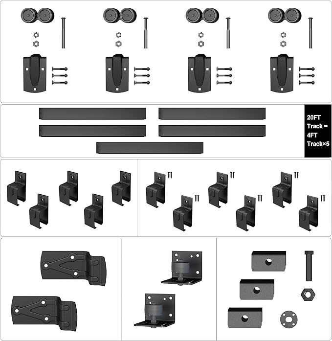 20FT Heavy Duty Box Rail Exterior Sliding Barn Door Hardware Kit, 450 lbs Capacity, Black Powder Coated Finish,Kit for Outdoor,Fit MAX 2 X Door Width 120in
