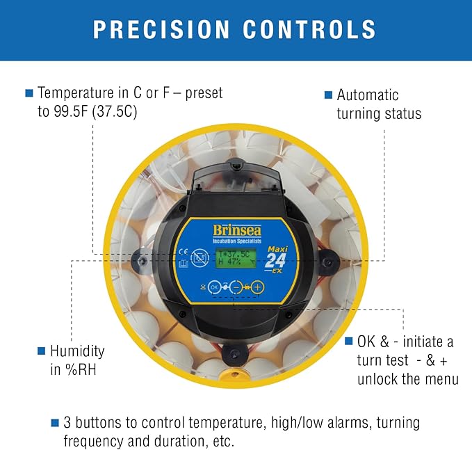Brinsea Maxi 24 EX Egg Incubator with Automatic Humidity Control and Egg Turning for Hatching 24 Chicken, Duck, or Other Eggs, Optimal Flexibility with Mix & Match Sizes