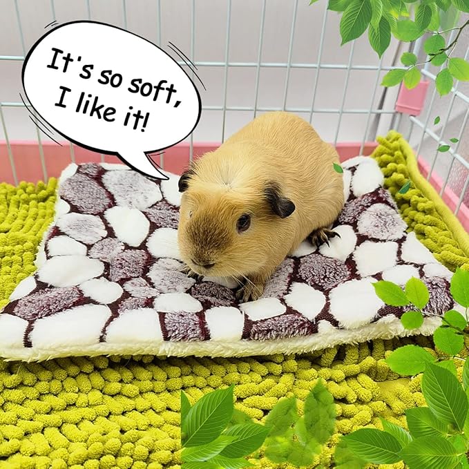 4 Pieces Guinea Pig Bunny Comfortable Bed Mats Pads, Rabbit Warm Soft Bed, Hamster Bedding Pad Mats for Small Animals Chinchilla Hedgehog Baby Cats (14.9"X11.8", 2.Cobblestones Pattern)